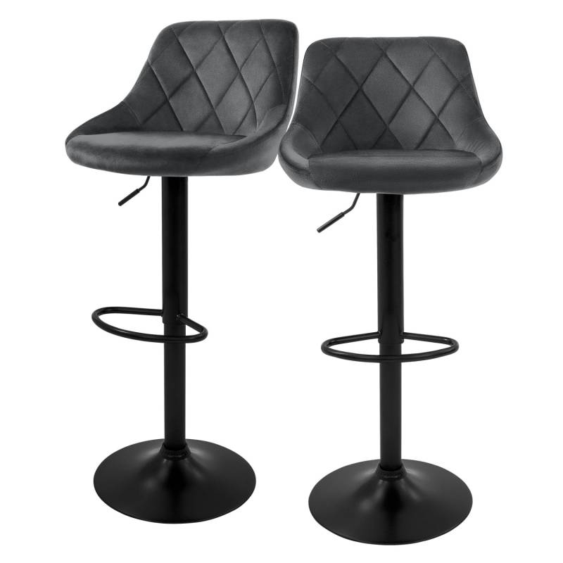 ML-Design Barhocker 2Er Set aus Samt Grau mit Rückenlehne und Fußstütze von ML-Design