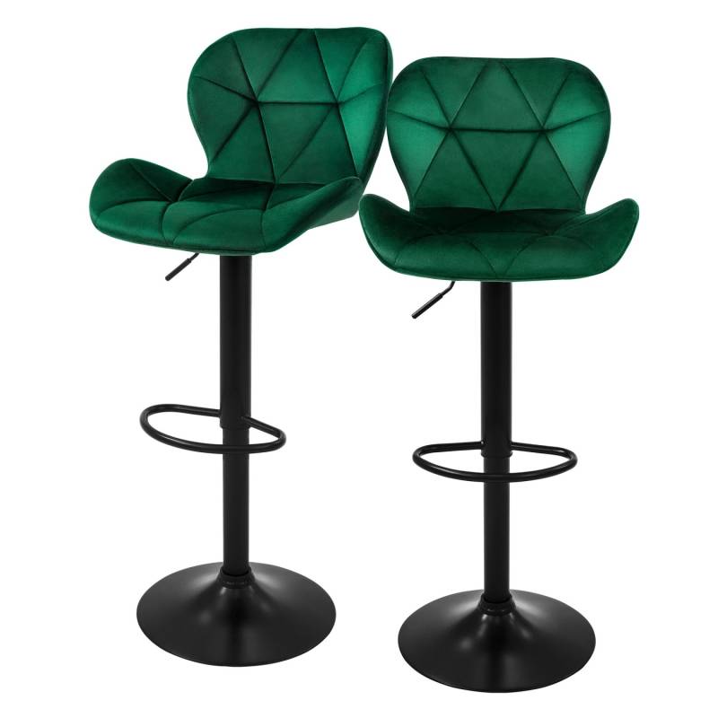 ML-Design Barhocker 2Er Set aus Samt Grün Gepolsterter Barstuhl mit Fußstütze von ML-Design
