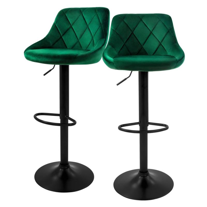 ML-Design Barhocker 2Er Set aus Samt Grün Gepolsterter mit Rückenlehne Fußstütze von ML-Design