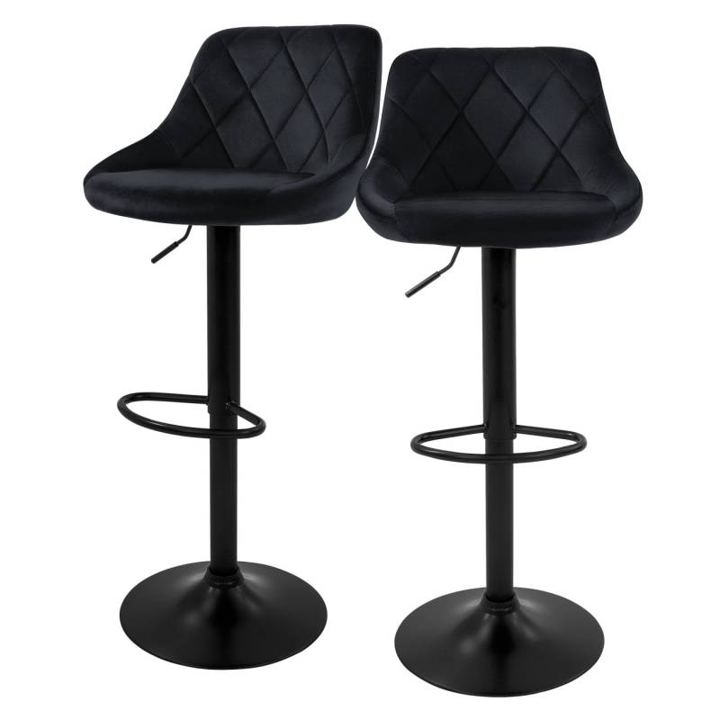 ML-Design Barhocker 2Er Set aus Samt Schwarz mit Rückenlehne und Fußstütze von ML-Design