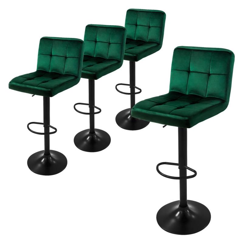 ML-Design Barhocker 4Er Set Bezug aus Samt Grün mit Rückenlehne und Fußstütze von ML-Design
