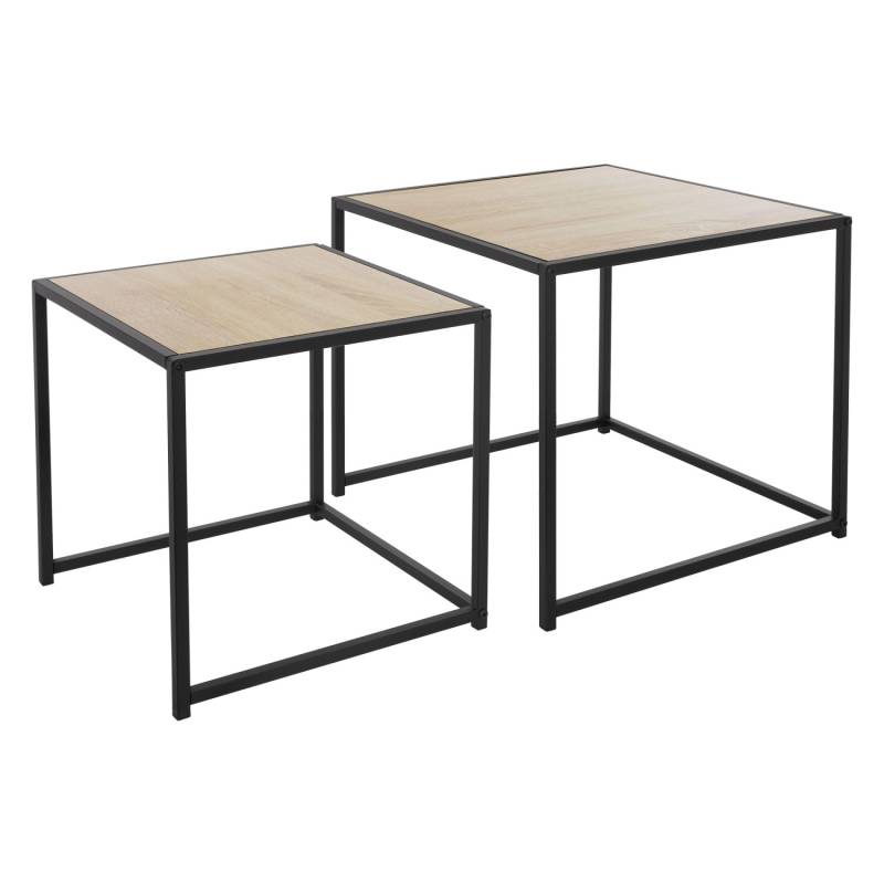 ML-Design Beistelltisch 2Er Set 40x40x40cm/50x50x45cm Quadratisch Schwarz/Eiche von ML-Design