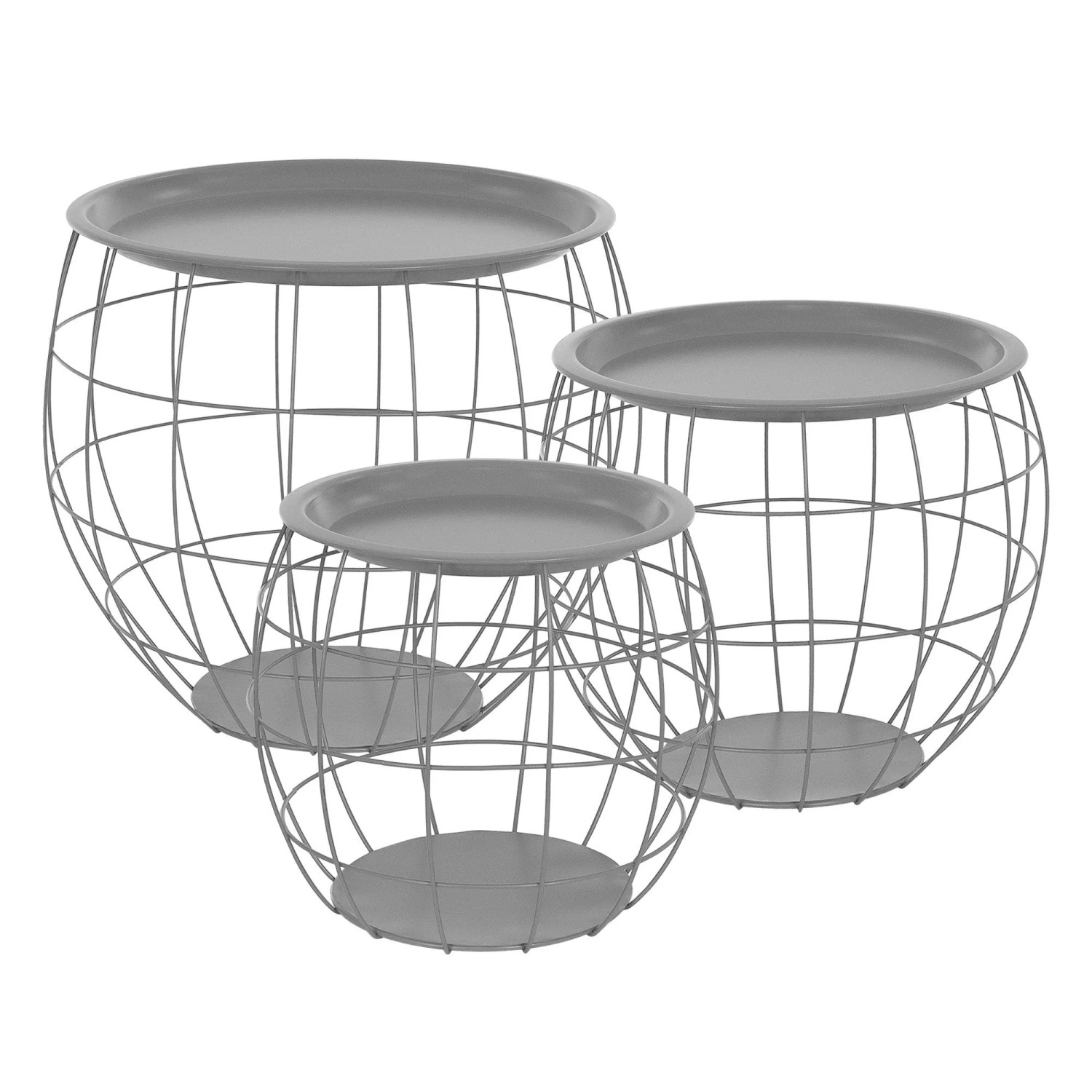 ML-Design Beistelltisch 3Er Set 31cm/38cm/47cm Rund Grau Metallkörbe ML-Design Beistelltisch 3Er Set 31cm/38cm/47cm Rund Grau Metallkörbe von ML-Design