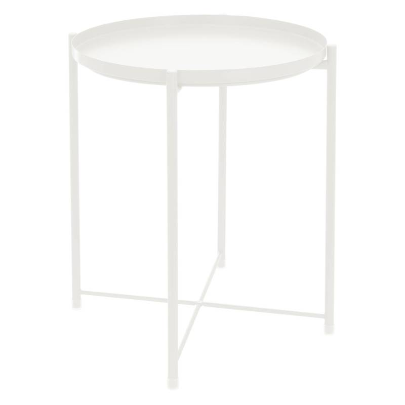 ML-Design Beistelltisch Rund 45 x H52 cm mit Abnehmbarem Tablett aus Metall Weiß von ML-Design