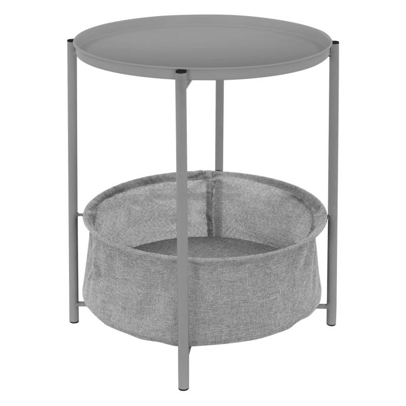ML-Design Beistelltisch Rund 46 x H51cm Couchtisch mit Stoffkorb Grau aus Metall von ML-Design