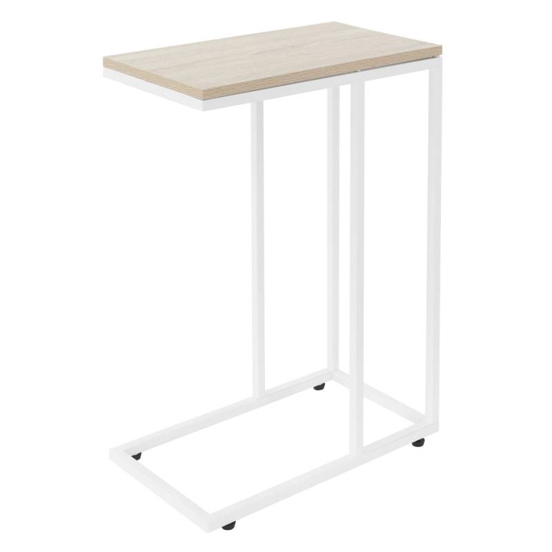 ML-Design Beistelltisch in C-Form Weiß-Eiche 45x25x64 cm Metallgestell und Holz von ML-Design