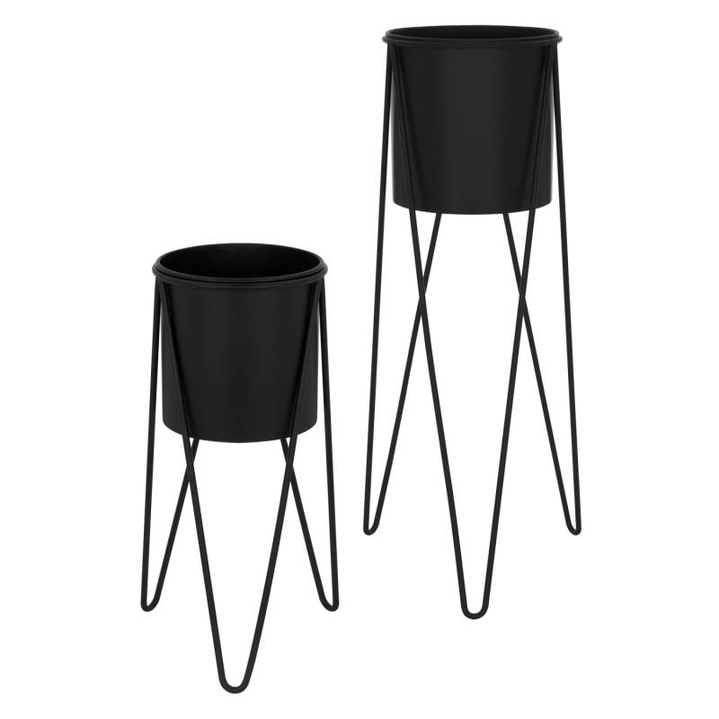 ML-Design Blumenständer 2Er Set Schwarz 27x27x48,5 cm 35,5x34x75 cm aus Stahl von ML-Design