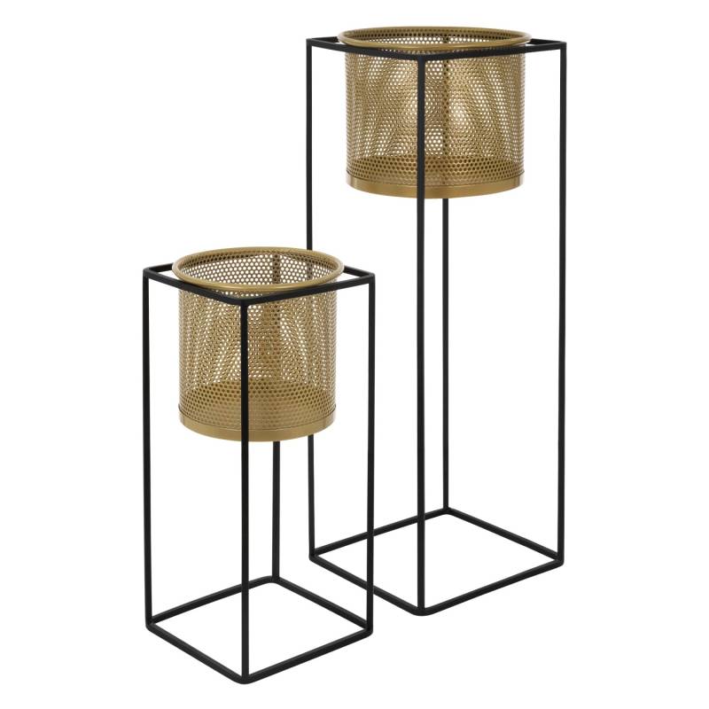 ML-Design Blumenständer 2Er Set Schwarz-Gold 21x21x47 cm 25x25x71 cm aus Stahl von ML-Design