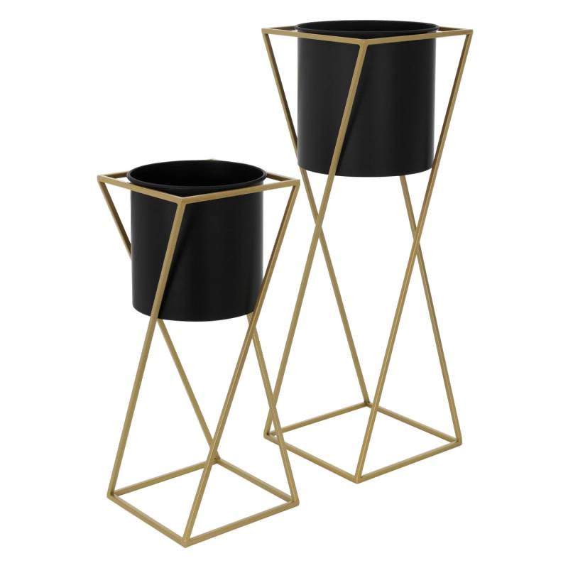 ML-Design Blumenständer 2Er Set Schwarz-Gold 21x21x51 cm 24x24x70,5 cm aus Stahl von ML-Design