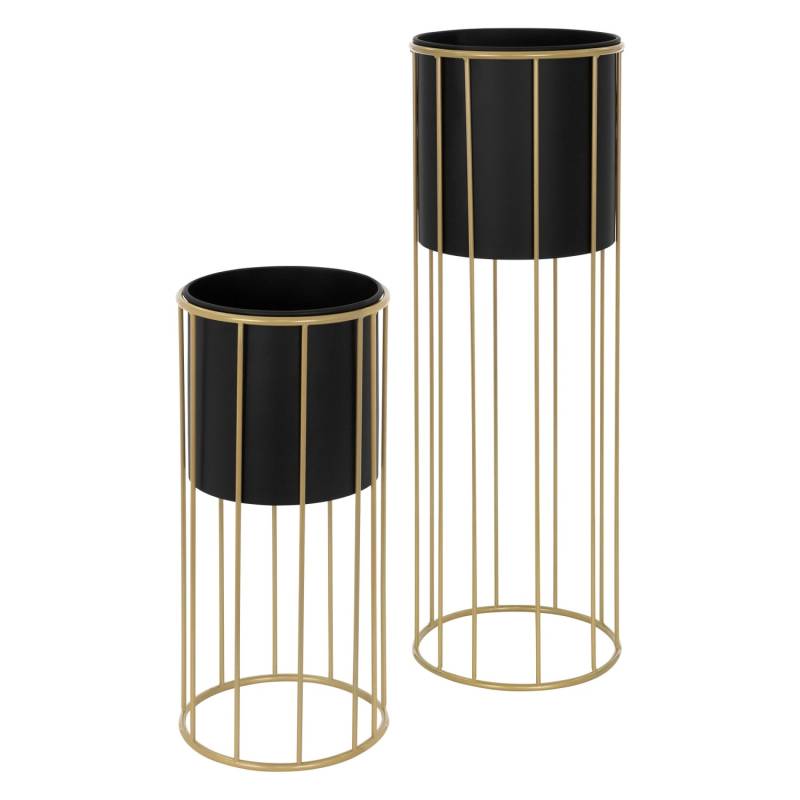 ML-Design Blumenständer 2Er Set Schwarz-Gold 21x46,7 cm 24x70,5 cm Rund Stahl von ML-Design