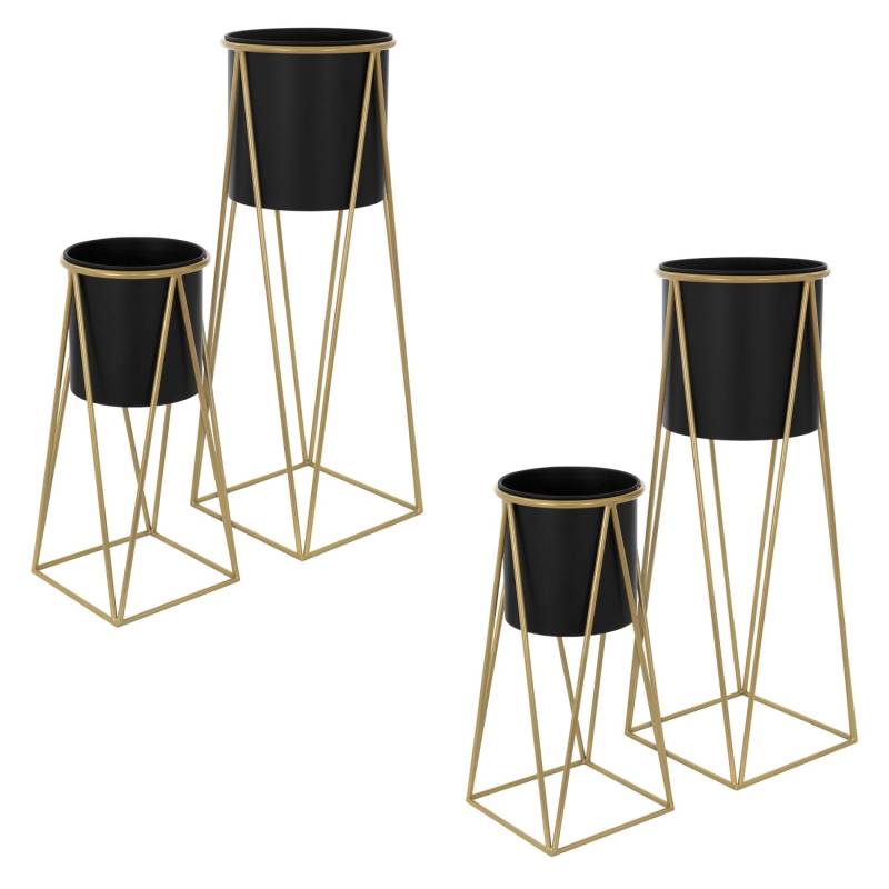 ML-Design Blumenständer 4Er Set Schwarz-Gold 218x22x47cm 25x25x71cm Stahl von ML-Design