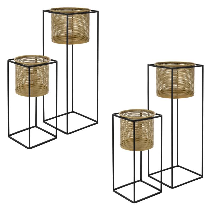 ML-Design Blumenständer 4Er Set Schwarz-Gold 21x21x47 cm 25x25x71 cm aus Stahl von ML-Design