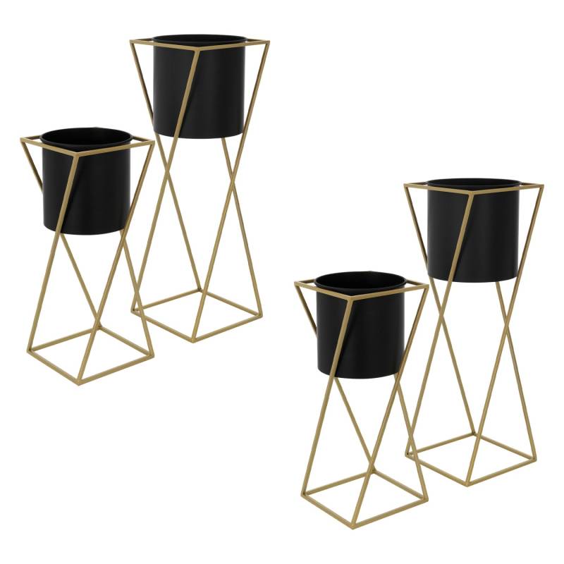ML-Design Blumenständer 4Er Set Schwarz-Gold 21x21x51 cm 24x24x70,5 cm aus Stahl von ML-Design