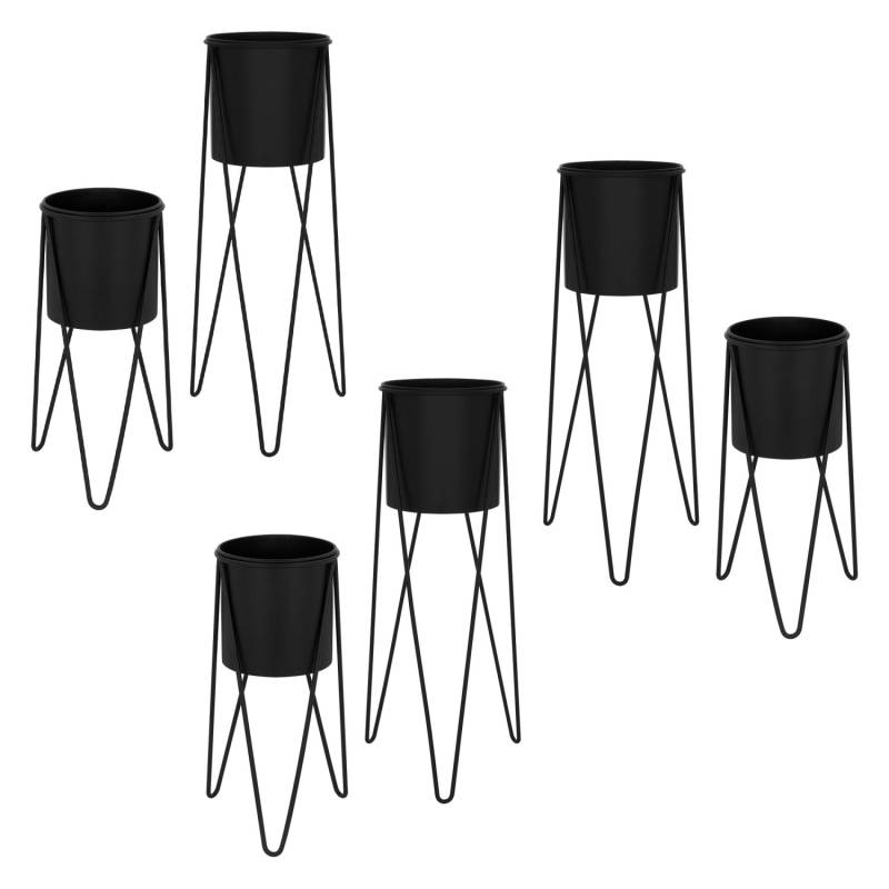 ML-Design Blumenständer 6Er Set Schwarz 27x27x48,5 cm 355x34x75 cm aus Stahl von ML-Design