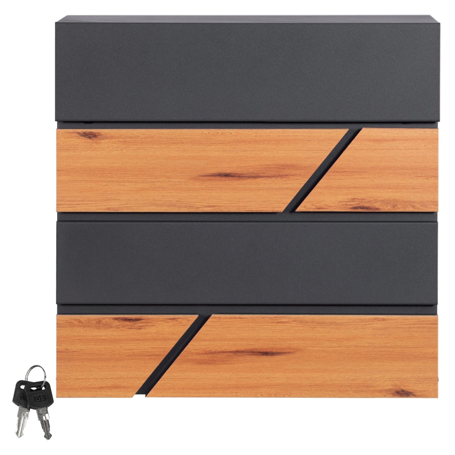 ML-Design Briefkasten 37x36,5x11 cm Anthrazit/Holzoptik Stahl mit Zeitungsfach von ML-Design