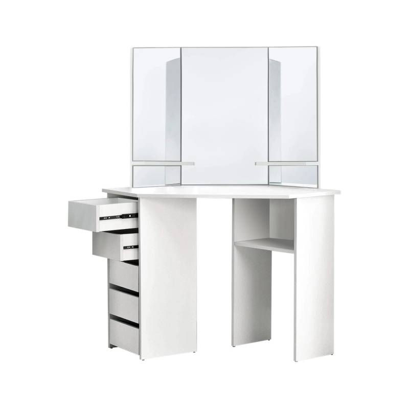 ML-Design Eckschminktisch Weiß mit 3 Spiegel 110 x 141,5 x 54 cm aus MDF Holz von ML-Design