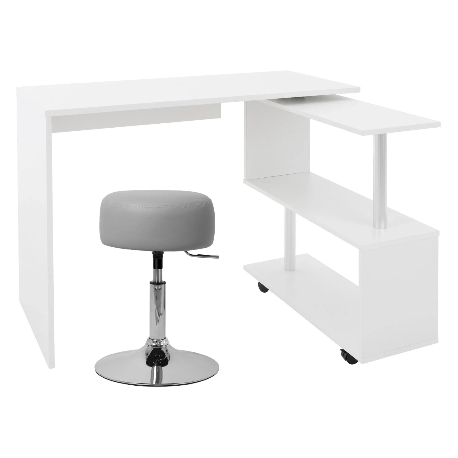ML-Design Eckschreibtisch Drehbar L-Form 2 Regale Weiß 150x88x75 cm mit Hocker ML-Design Eckschreibtisch Drehbar L-Form 2 Regale Weiß 150x88x75 cm mit Hocker von ML-Design