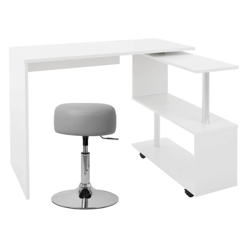 ML-Design Eckschreibtisch Drehbar L-Form 2 Regale Weiß 150x88x75 cm mit Hocker ML-Design Eckschreibtisch Drehbar L-Form 2 Regale Weiß 150x88x75 cm mit Hocker von ML-Design