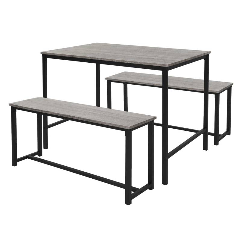 ML-Design Essgruppe Set 3-Teilig Eiche-Grau Tisch und 2 Bänken für 4 Personen von ML-Design