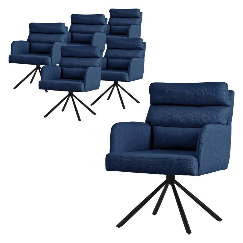 ML-Design Esszimmerstühl Drehbar 6Er Set Dunkelblau Rückenlehne Auto-Position von ML-Design