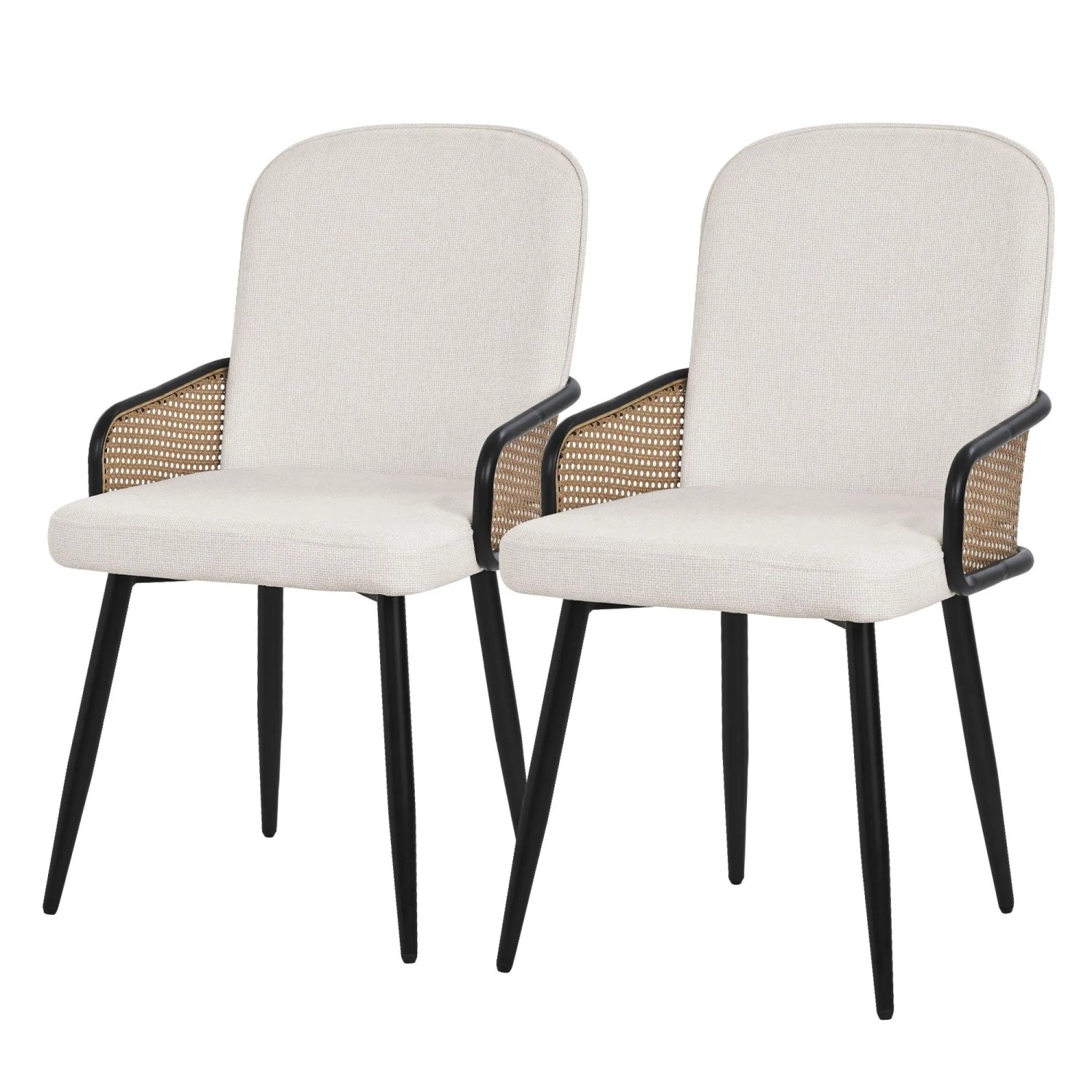 ML-Design Esszimmerstühle 2Er Set Beige mit Stoffbezug Rattan-Optik von ML-Design