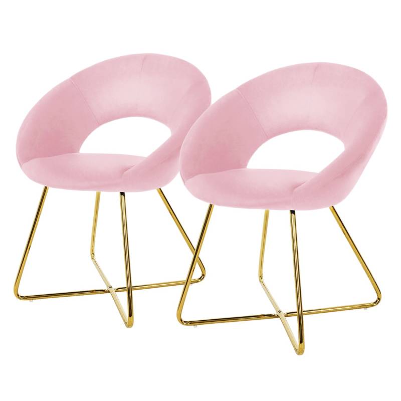 ML-Design Esszimmerstühle 2Er Set Rosa aus Samt Polsterstuhl Runder Rückenlehne von ML-Design