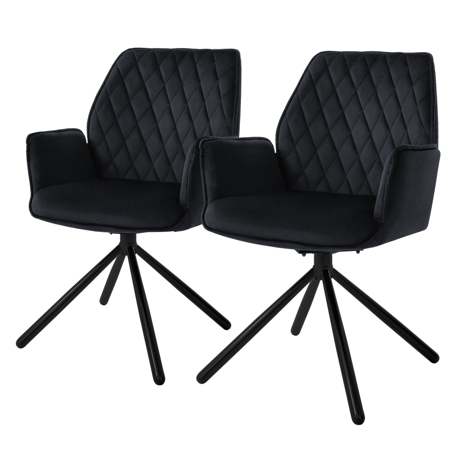 ML-Design Esszimmerstühle 2Er Set Samt Schwarz mit Arm und Rückenlehne Drehstuhl von ML-Design