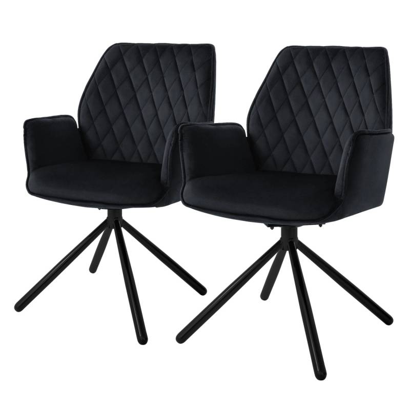 ML-Design Esszimmerstühle 2Er Set Samt Schwarz mit Arm und Rückenlehne Drehstuhl von ML-Design