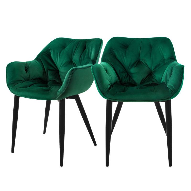 ML-Design Esszimmerstühle 2er Set Dunkelgrün aus Dickem Samtstoff von ML-Design