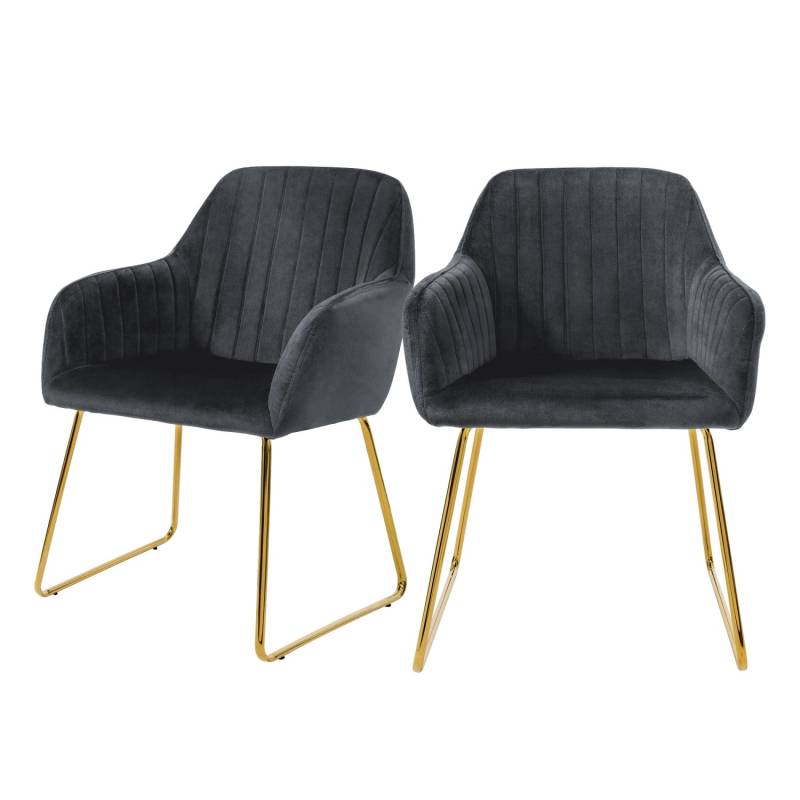 ML-Design Esszimmerstühle 2er Set Ergonomische aus Samt Grau von ML-Design