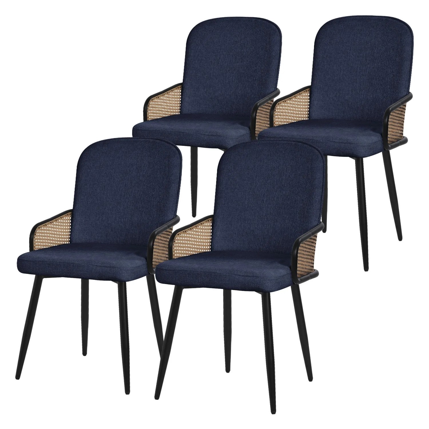 ML-Design Esszimmerstühle 4Er Set Dunkelblau mit Stoffbezug Rattan ML-Design Esszimmerstühle 4Er Set Dunkelblau mit Stoffbezug Rattan von ML-Design