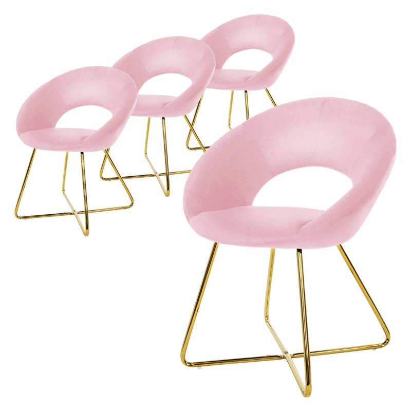 ML-Design Esszimmerstühle 4Er Set Rosa aus Samt mit Runder Rückenlehne von ML-Design