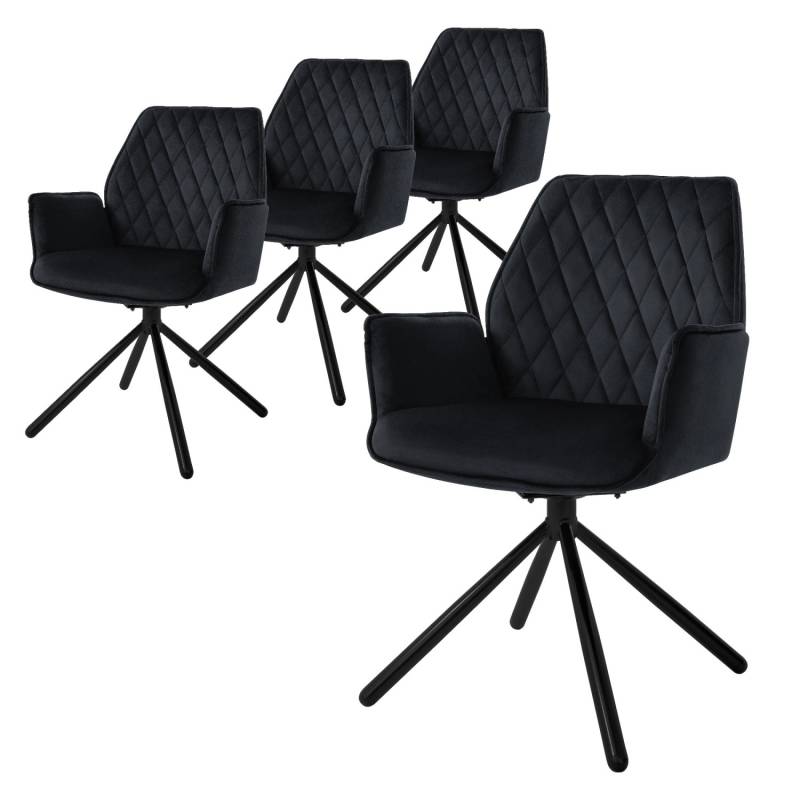 ML-Design Esszimmerstühle 4Er Set Samt Schwarz mit Arm und Rückenlehne Drehstuhl von ML-Design