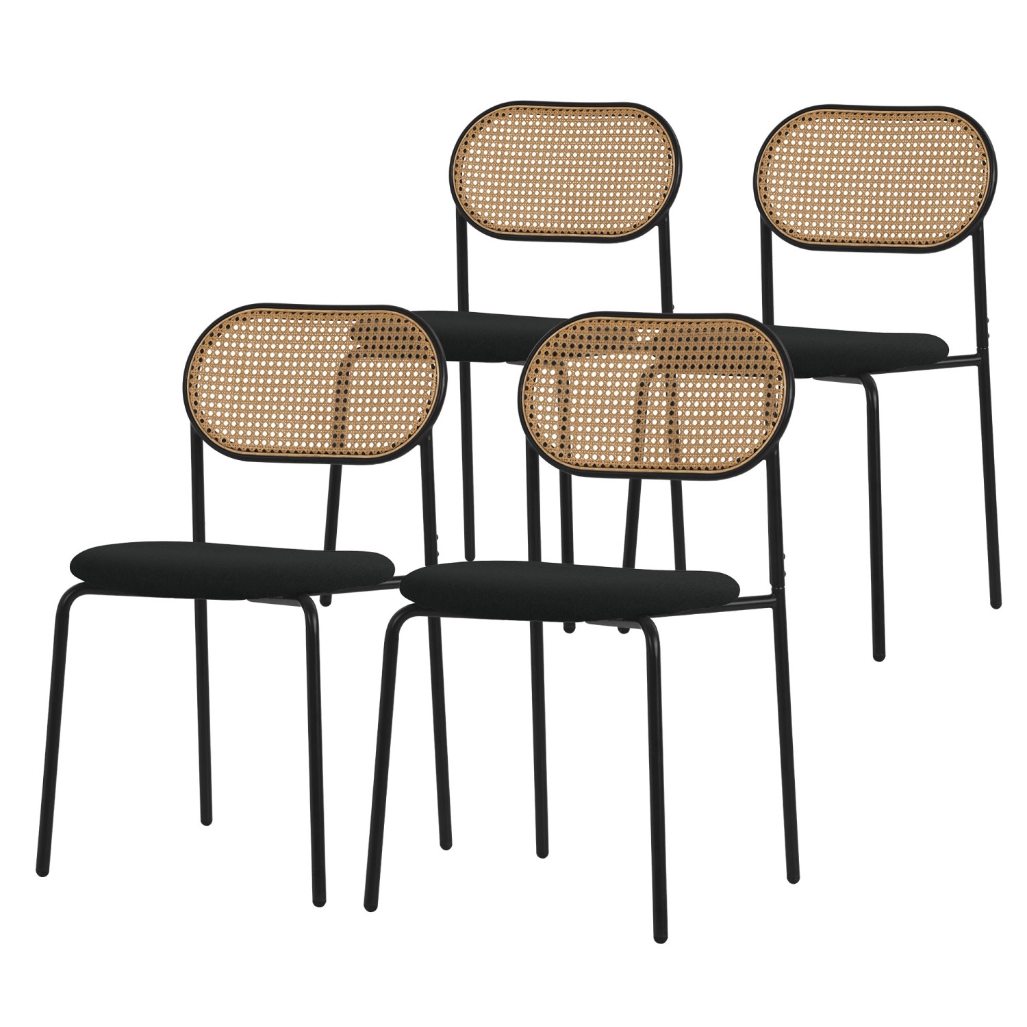 ML-Design Esszimmerstühle 4Er Set Schwarz mit Rattan Rückenlehne Gepolsterte ML-Design Esszimmerstühle 4Er Set Schwarz mit Rattan Rückenlehne Gepolsterte von ML-Design