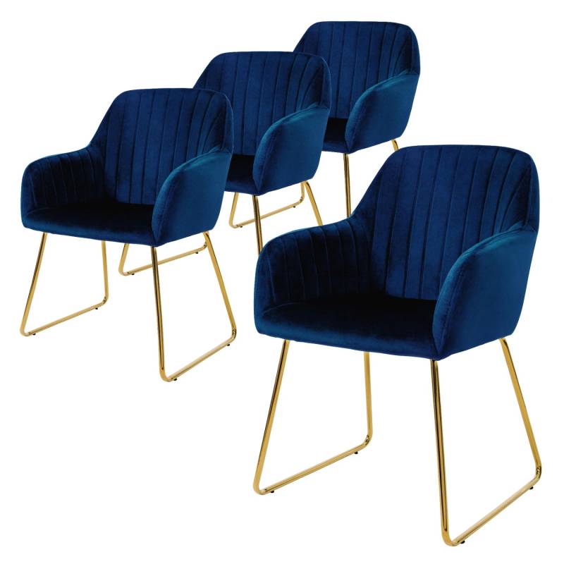 ML-Design Esszimmerstühle 4Er Set Sitzfläche aus Samt Blau mit Rücken Armlehnen von ML-Design