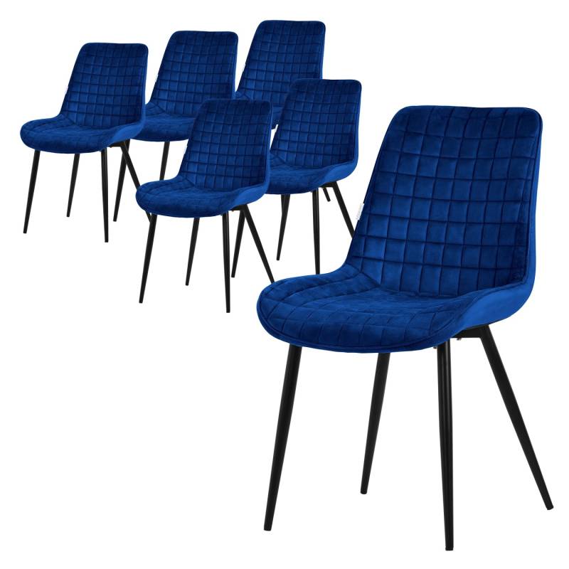 ML-Design Esszimmerstühle 6Er Set Dunkelblau Sitzfläche aus Samt mit Rückenlehne von ML-Design
