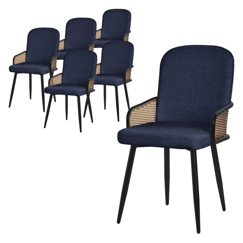 ML-Design Esszimmerstühle 6Er Set Dunkelblau mit Stoffbezug Rattan ML-Design Esszimmerstühle 6Er Set Dunkelblau mit Stoffbezug Rattan von ML-Design