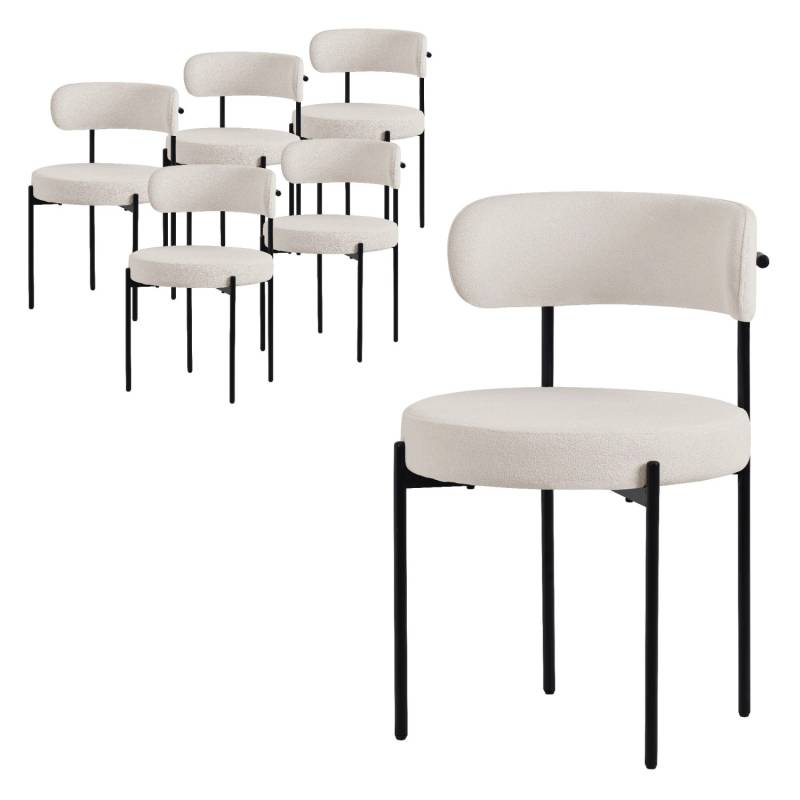 ML-Design Esszimmerstühle 6Er Set Küchenstuhl aus Teddystoff Weiß von ML-Design