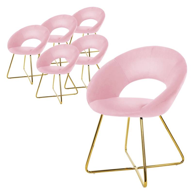ML-Design Esszimmerstühle 6Er Set Rosa aus Samt mit Runder Rückenlehne von ML-Design
