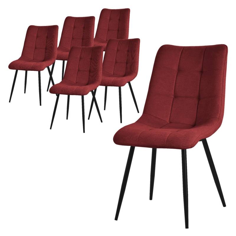 ML-Design Esszimmerstühle 6Er Set Rot mit Stoffbezug Metallbeinen von ML-Design