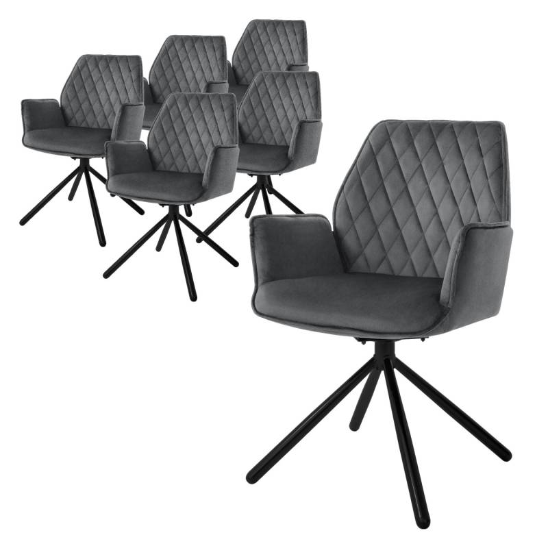ML-Design Esszimmerstühle 6Er Set Samt Anthrazit mit Arm- Rückenlehne Drehstuhl von ML-Design
