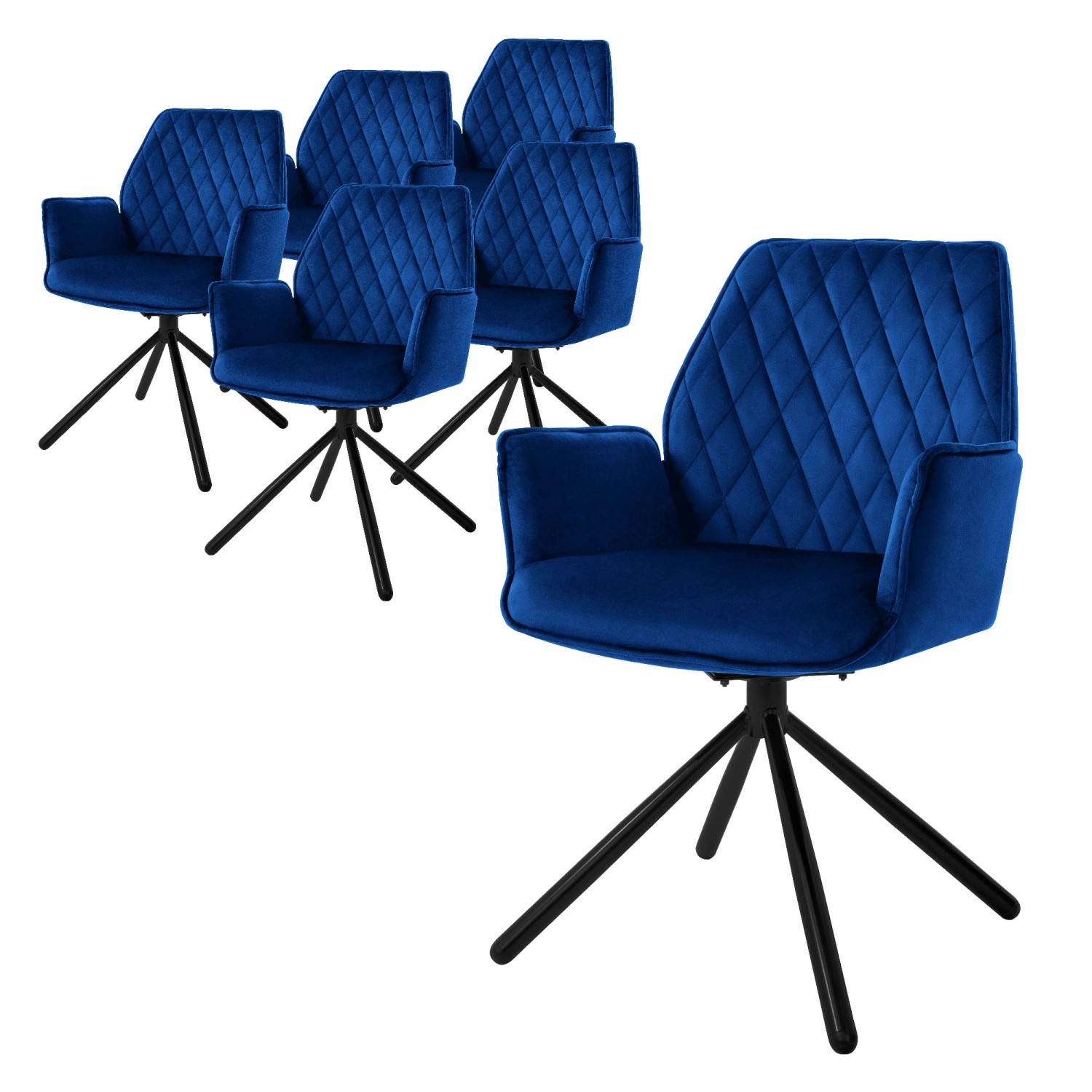 ML-Design Esszimmerstühle 6Er Set Samt Dunkelblau mit Arm- Rückenlehne Drehstuhl von ML-Design