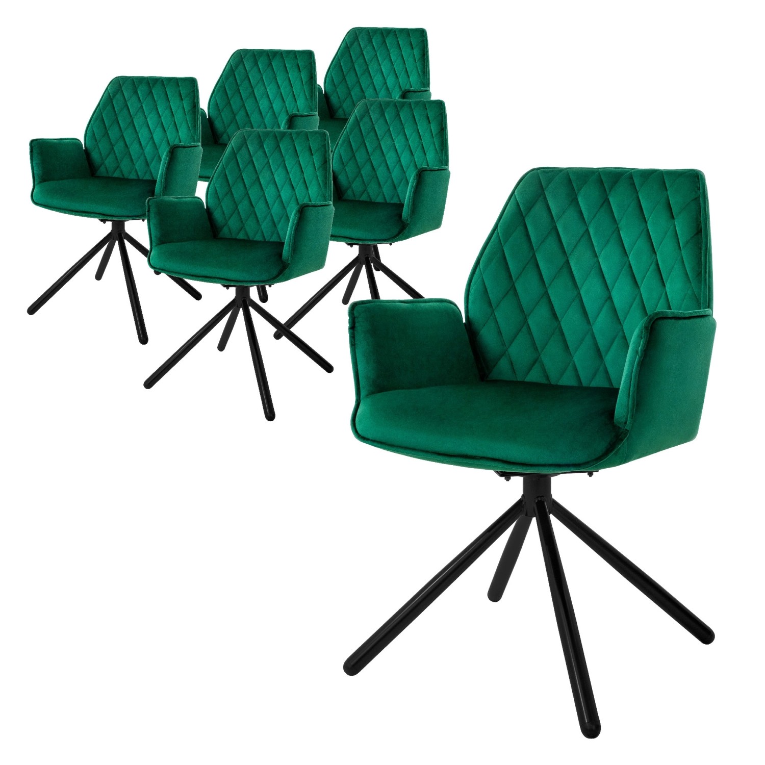 ML-Design Esszimmerstühle 6Er Set Samt Dunkelgrün mit Arm Rückenlehne Drehstuhl von ML-Design