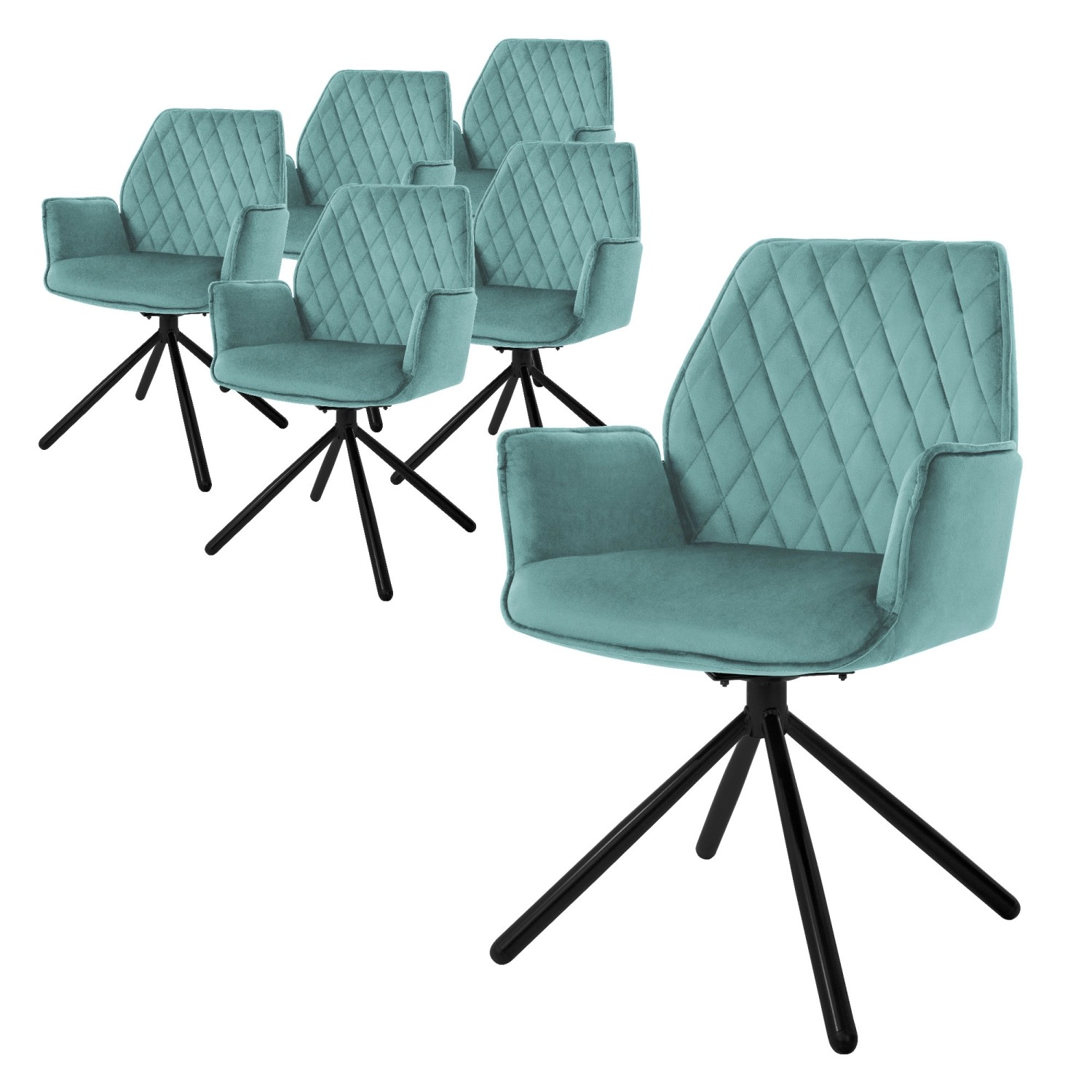 ML-Design Esszimmerstühle 6Er Set Samt Salbei mit Arm und Rückenlehne Drehstuhl von ML-Design