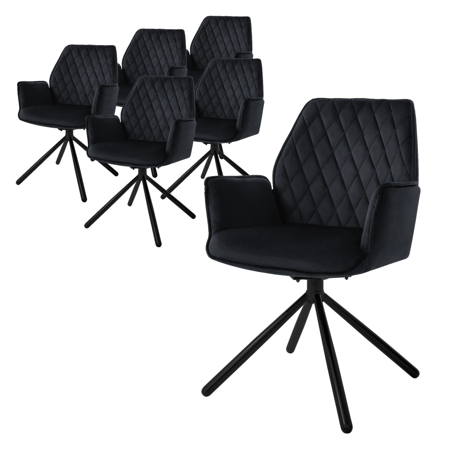 ML-Design Esszimmerstühle 6Er Set Samt Schwarz mit Arm und Rückenlehne Drehstuhl von ML-Design