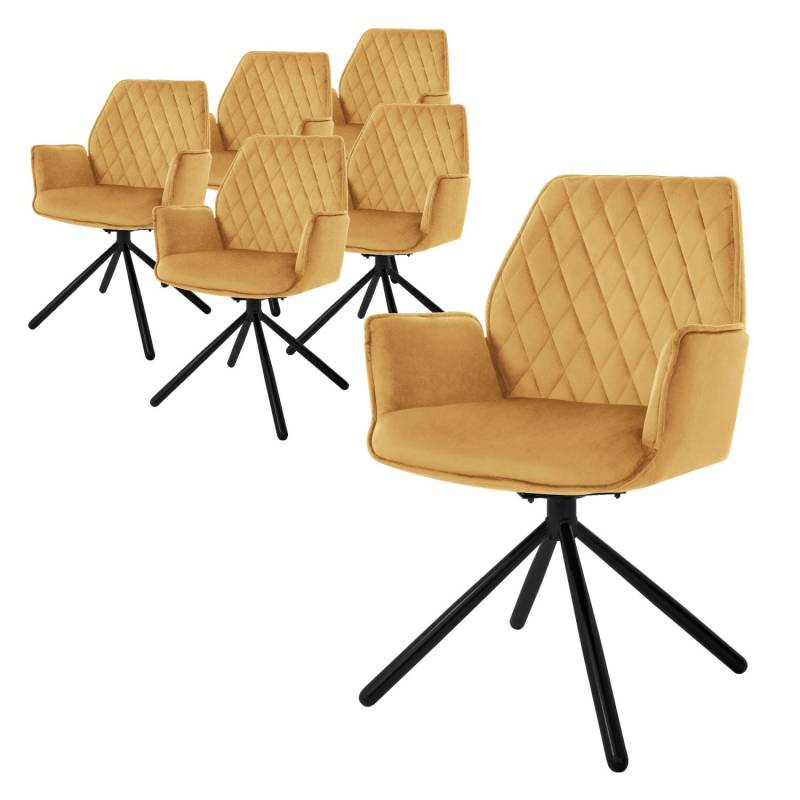 ML-Design Esszimmerstühle 6Er Set Samt Senfgelb mit Arm- Rückenlehne Drehstuhl von ML-Design