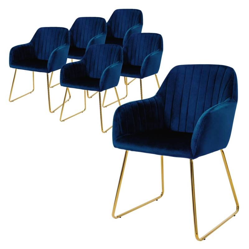 ML-Design Esszimmerstühle 6Er Set Sitzfläche aus Samt Blau mit Rücken Armlehnen von ML-Design