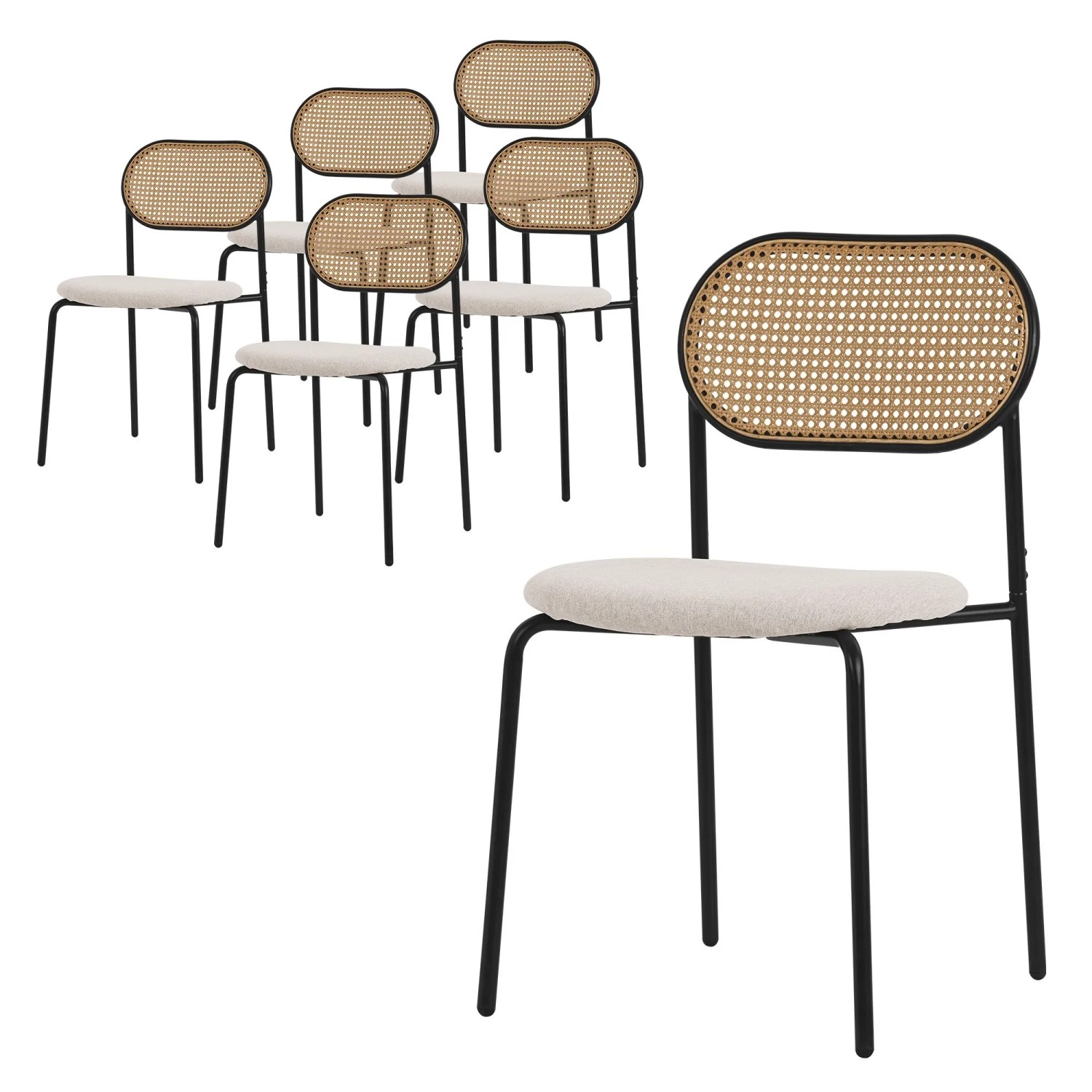 ML-Design Esszimmerstühle 6er Set Beige Rattan Rückenlehne Metallbeine von ML-Design