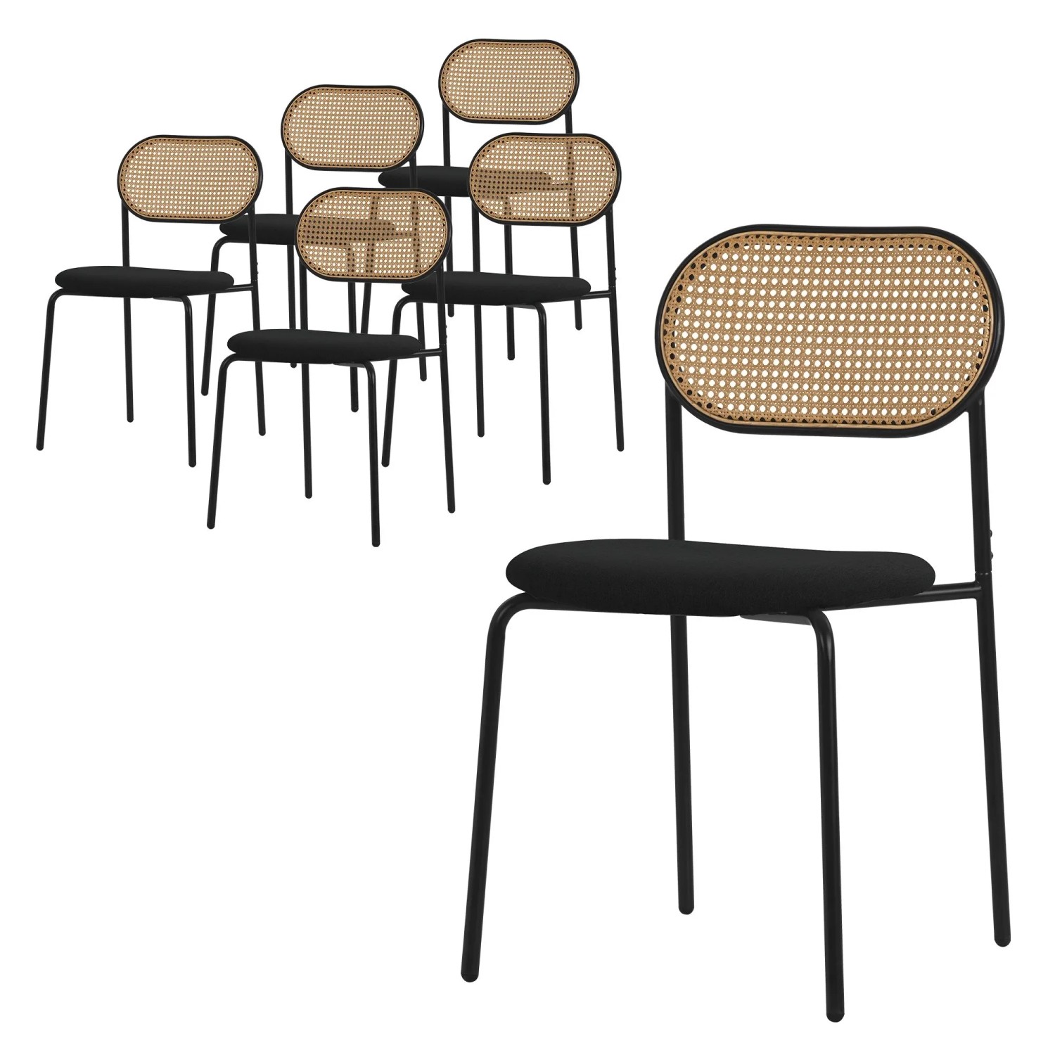 ML-Design Esszimmerstühle 6er Set Schwarz Rattan Rückenlehne Rund ML-Design Esszimmerstühle 6er Set Schwarz Rattan Rückenlehne Rund von ML-Design
