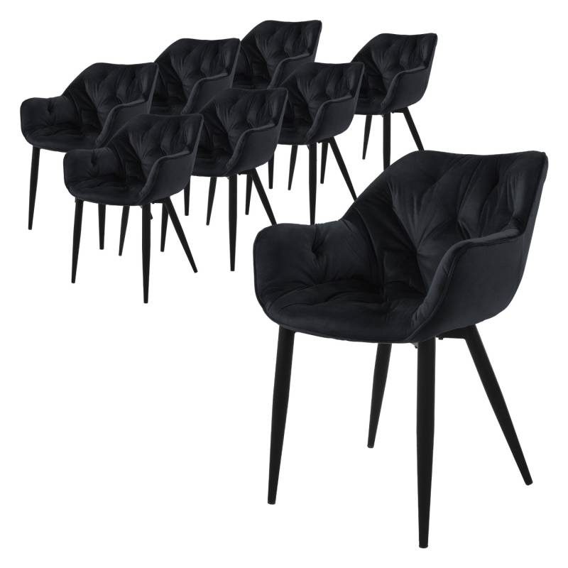 ML-Design Esszimmerstühle 8Er Set Schwarz Küchenstuhl mit Dickem Samtstoff Sitz von ML-Design
